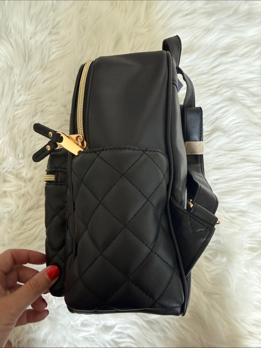 NWT Claire’s Black Quilted Mini Backpack Gold Studded Faux Leather Bag - Picture 10 of 10